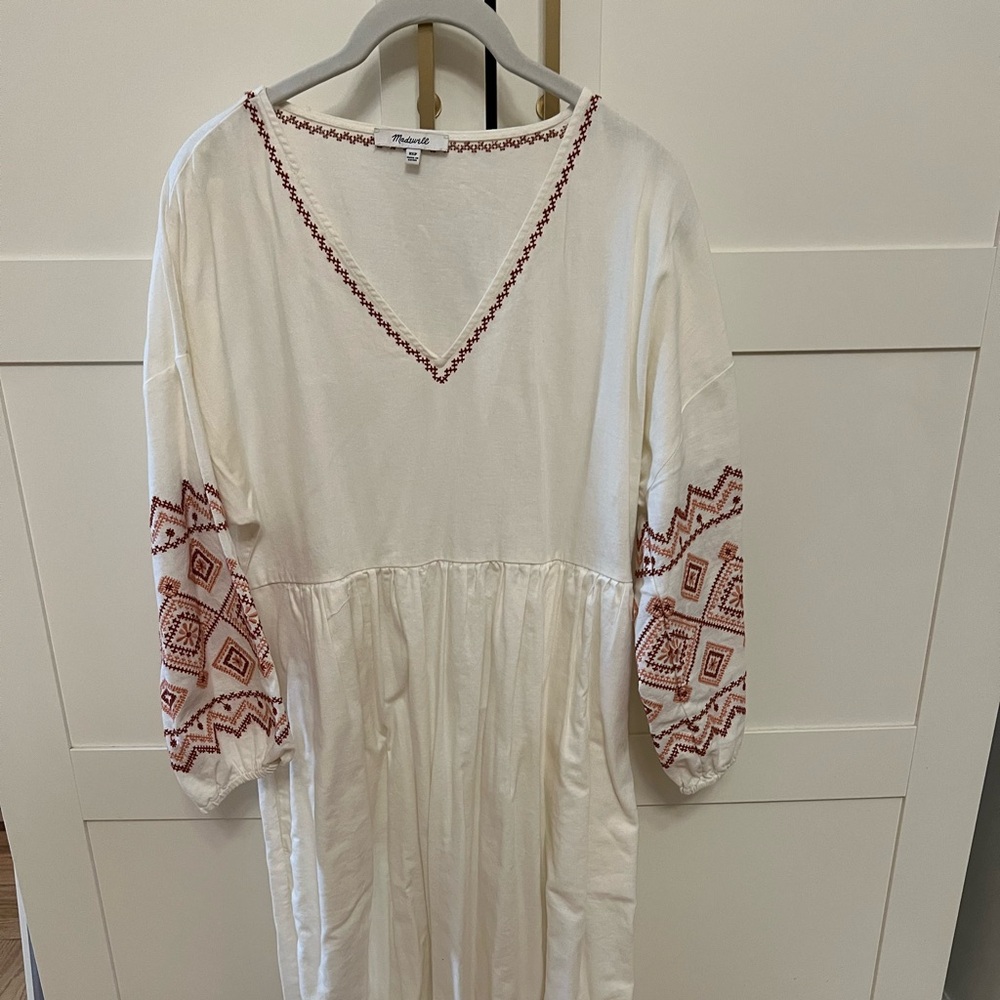 Madewell Ivory and Rust Embroidered Maxi Dress
